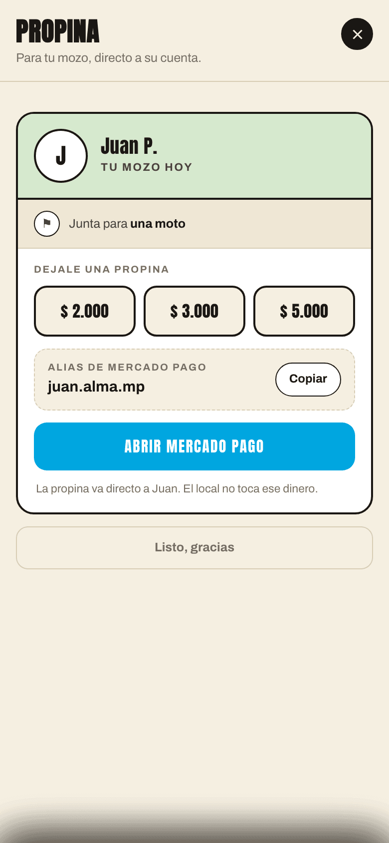 Propinas por MercadoPago